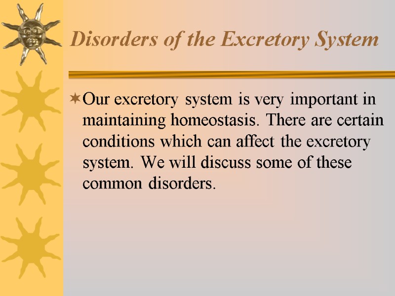 Disorders of the Excretory System Our excretory system is very important in maintaining homeostasis.